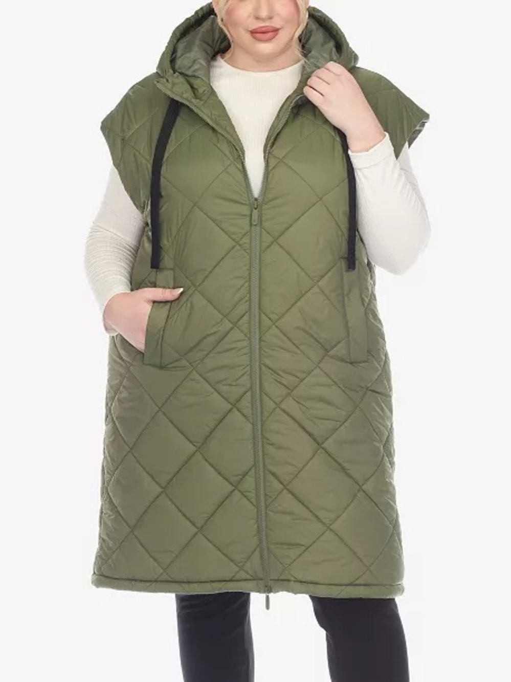White Mark Women's Vest Jacket 2X Plus Quilted Hooded Zip Knee-Length NWT